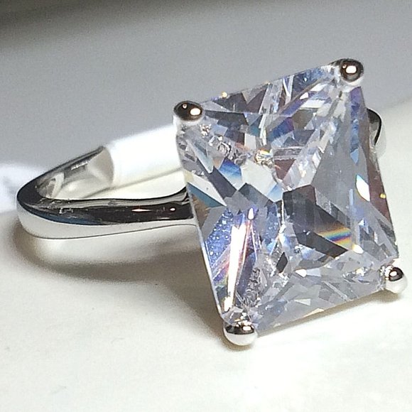 Princess Cut Cubic Zirconia Cocktail Ring Size 10 Silver Rhodium Plated - Picture 4 of 12